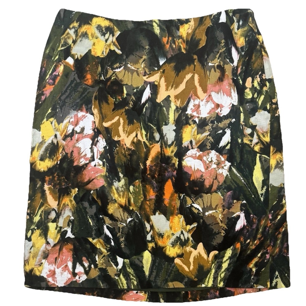 Premise Pencil Skirt Floral Linen Blend Green Yellow Brown Women Size 6